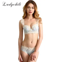 Для женщин Плечевые полоски Кружево Вышивка сексуальный бюстгальтер подушечкой росту сбора бюстгальтер и трусики с бантом Применение Нижнее Бельё для девочек n153
