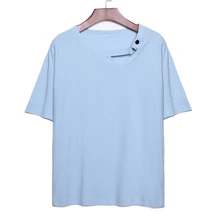 NAFMI 2018 New Summer T Shirt Solid Short Sleeve O Neck with Button Hollow Out Cotton