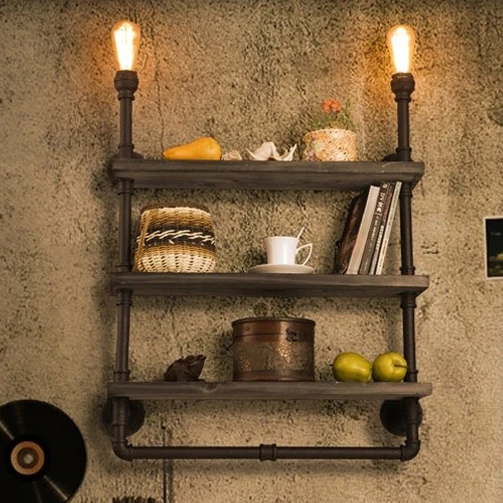 

American Country Waterpipe Wall Lamps European Industrial Water Pipe Bookshelf Wall Lights Fixture Cafes Home Indoor Lighting