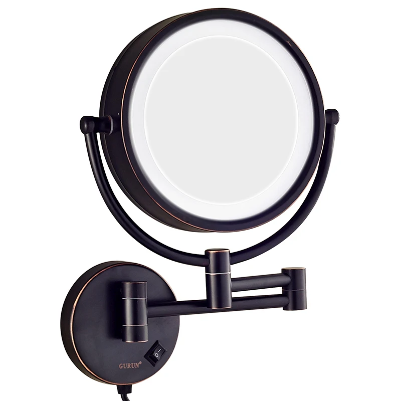 GURUN LED Lighted Wall Mount Makeup Mirror with 10x Magnification Oil Rubbed Bronze Finish 8.5