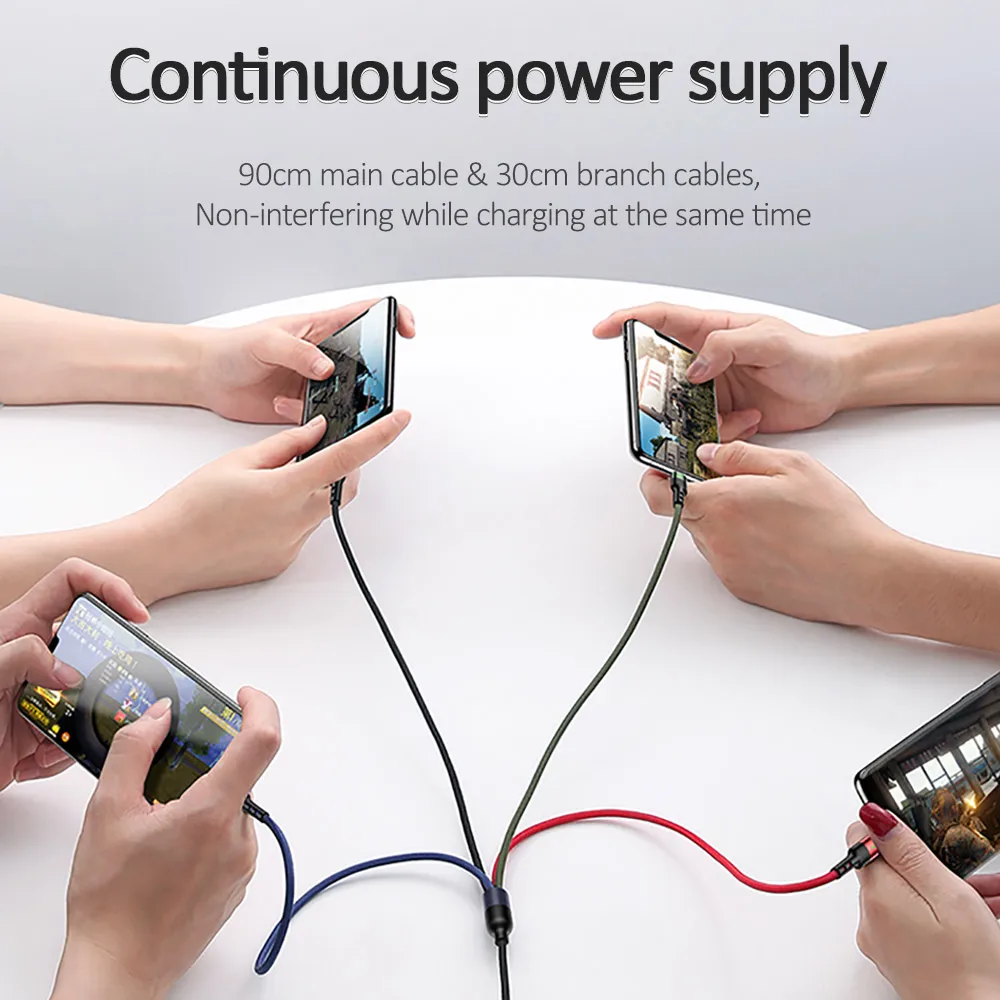 Кабель Micro USB USAMS 3 в 1 кабель 3A type C для iPhone зарядный кабели 4 6 6s 7 8 x xs Samsung|Кабели