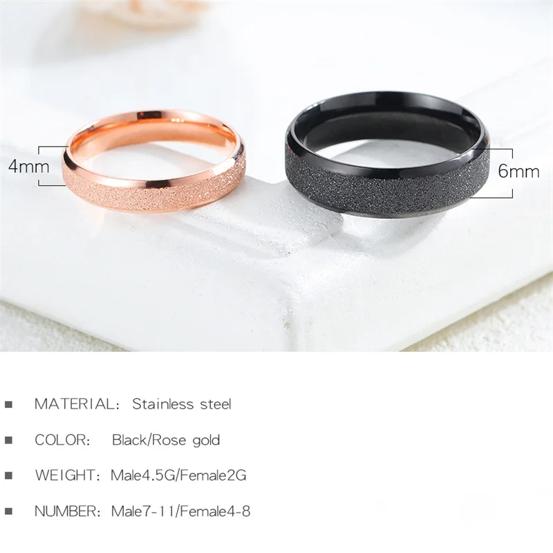 V.YA New Style Scrub Customized Rings For Couple Stainless Steel Black/Rose Gold Engraved Lover Wedding Rings For Men/Women