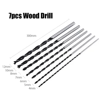 

New 7pcs HSS Twist Drill Bit Extra Long Wood Drill Bit Set 4mm 5mm 6mm 7mm 8mm 10mm 12mm x 300mm Brad Point for Electric Drills