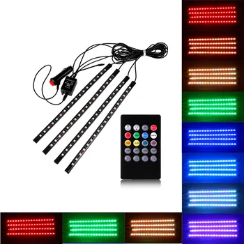 

4pcs Car RGB LED Strip Light Music Control LED Strip lights 8 Colors Car Styling Atmosphere Lamps Car Interior Light With Remote
