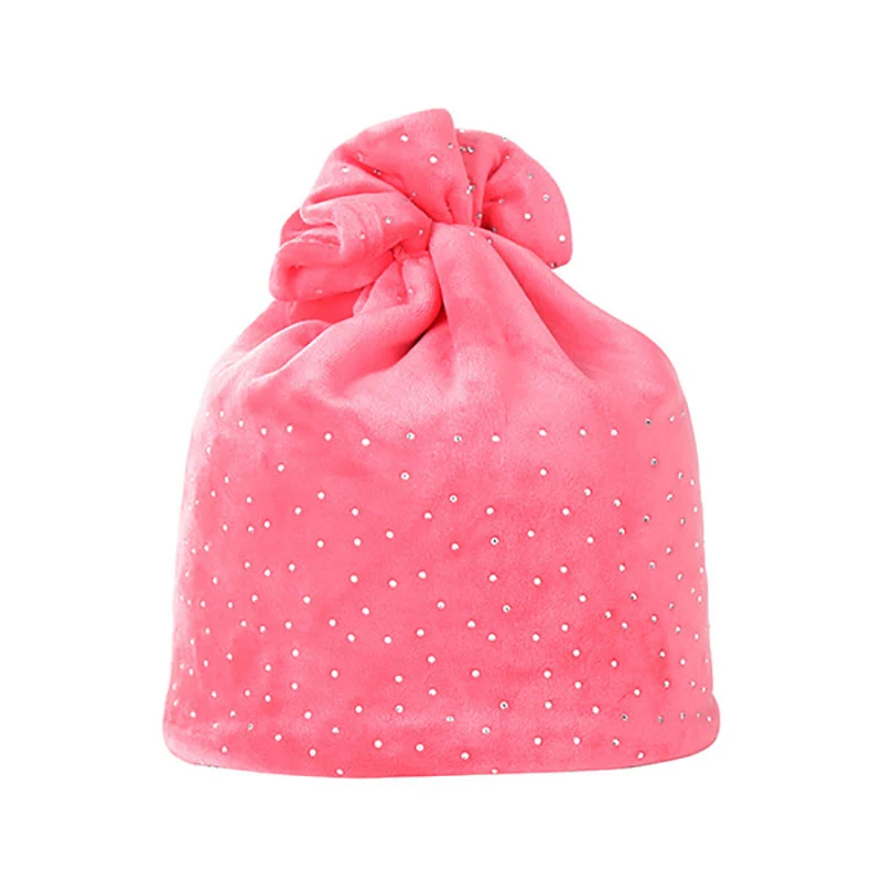 Women Bun Messy Ponytail Beanie Autumn Winter Lady Stretch Rhinestone Hats Warmer Female Brand New Turban Cap Head Warm CP0224 (2)