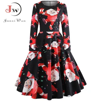 

Elegant Casual Christmas Dress Women Autumn Black Long Sleeve Vintage Dresses Winter Ladies Office Party Vestidos Plus Size