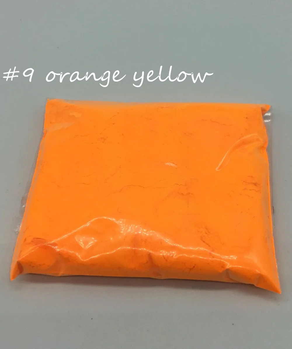 

10g #9 Orange Yellow Color Fluorescent Powder phosphor Pigment for soap,make up, Neon powder Nail Art Polish,not glow pwder