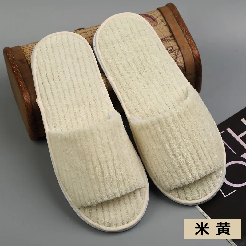10 pairs Disposable Slippers Hotel Beauty Salon Room open toe Slippers Washable terry cloth Couple big size Slippers - Цвет: open toe yellow