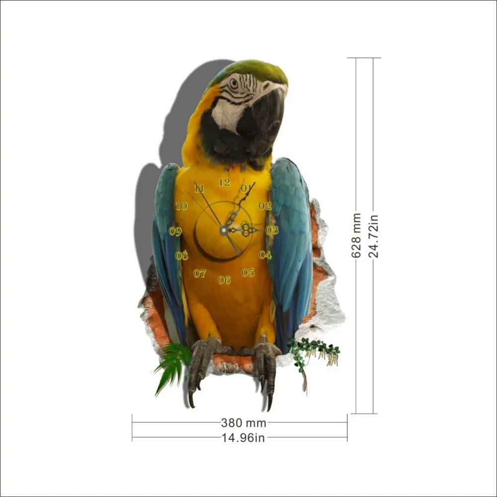Творческий 3D Рио Psittacidae самоклеящиеся настенные часы наклейки декор попугай