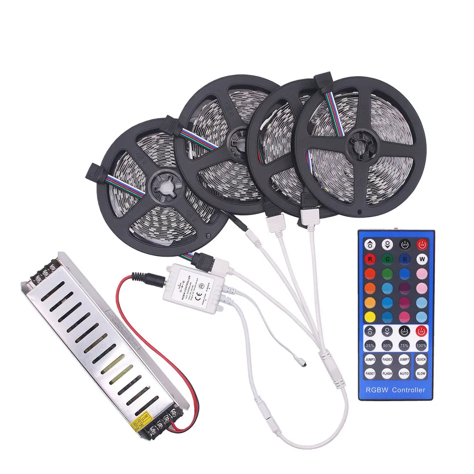 

5050 RGBW RGBWW RGB LED Strip Waterproof 5M 10M 15M 20M DC 12V LED Light Strips 60led/m add 40K 44K Remote and Power