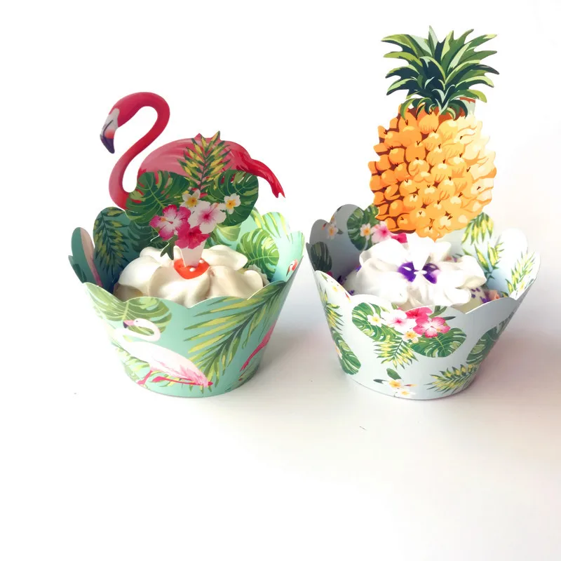 

24pcs Flamingo / Pineapple Cupcake Wrappers + Cake Topper for Summer Beach Birthday Party Cake Decorating Baby Shower Supplies