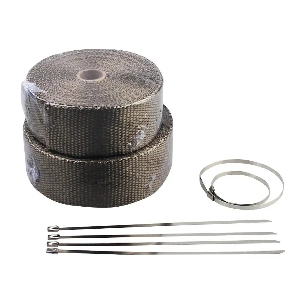 

Dragonpad Titanium Exhaust Header Pipe Heat Wrap Heat Insulation Kit Roll with Installation Cable Tie Motor Accessories