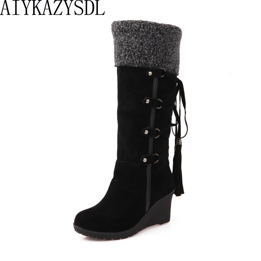 €23.4 30% de réduction|AIYKAZYSDL 2018 femmes bottes chaudes chaussures à sangle croisée en peluche talon compensé genou haut coton rembourré fausse €23.4 30% de réduction|AIYKAZYSDL 2018 femmes bottes chaudes chaussures à sangle croisée en peluche talon compensé genou haut coton rembourré fausse
