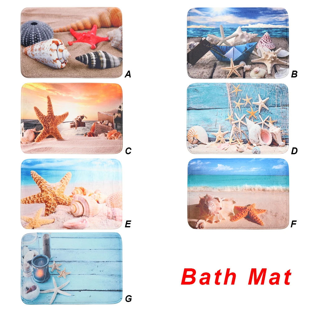 

Sea Style Printing Bath Shower Mat Doormat Beach Starfish Shell Floor Mat Non-slip Bedroom Carpet Soft Tatami Rug Home Decor