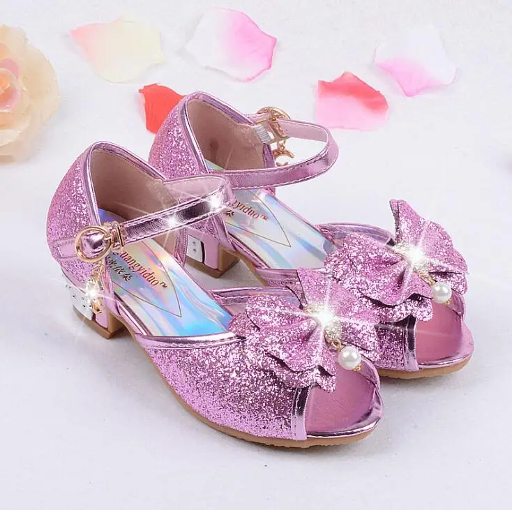 Детские сандалии для принцесс; Новинка года; Летние свадебные туфли для девочек; модельные туфли на высоком каблуке; обувь для вечеринок; сандалии для девочек; цвет розовый, синий - Цвет: photo color