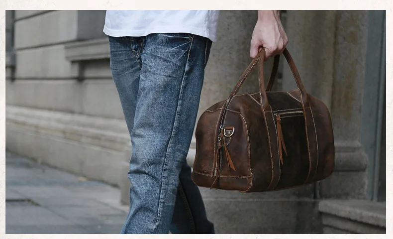 2019 Новая модная зернистая натуральная кожа дорожная большая винтажная сумка мужская кожаная багажная дорожная сумка мульти-функция