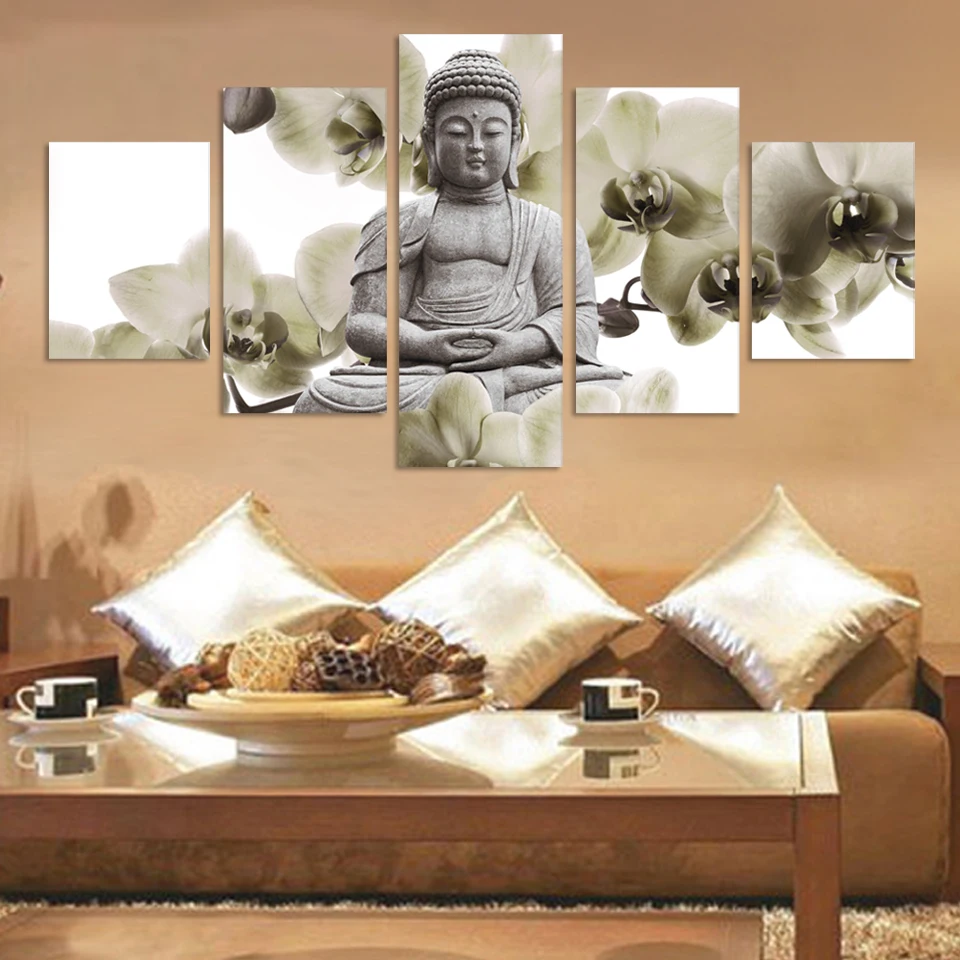 UnFramed 5 Panel Große orchidee hintergrund Buddha malerei Fengshui ... UnFramed 5 Panel Große orchidee hintergrund Buddha malerei Fengshui ...