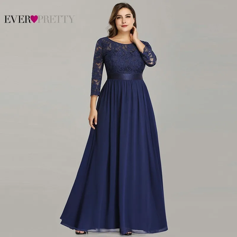Кружевные свадебные платья размера плюс, элегантные женские свадебные платья трапециевидной формы с длинным рукавом и круглым вырезом, Vestido De Noiva - Цвет: Navy Blue