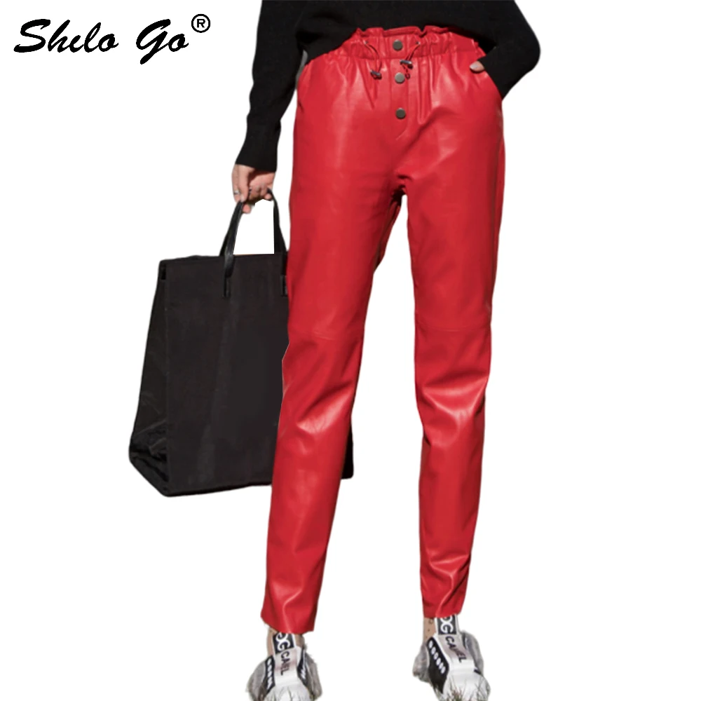 Casual Lederen Broek Vrouwen Voorjaar Enkele Breasted Hoge Taille Schapenvacht Lederen Harembroek Streetwear Vrouwelijke Capri Casual Lederen Broek Vrouwen Voorjaar Enkele Breasted Hoge Taille Schapenvacht Lederen Harembroek Streetwear Vrouwelijke Capri