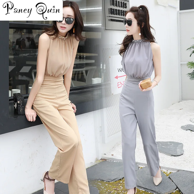 

new summer jumpsuit women overalls for women Elegant Rompers slim chiffon big leggings sleeveless Sequins jumpsuit romper