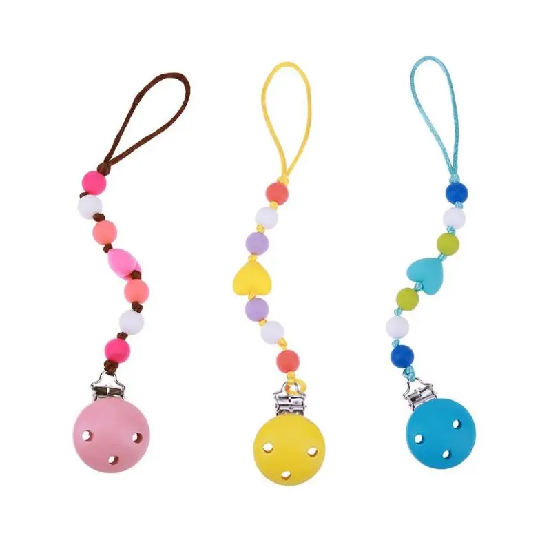 

Teething Pacifier Wooden Clips Silicone Chain for Nipples Baby Chew Toys