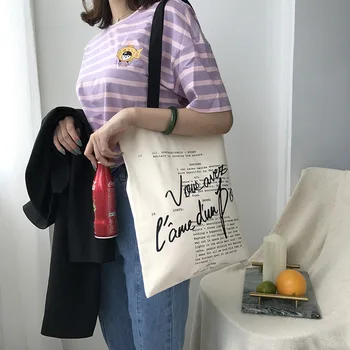 

Fashion Letters Printing Women Classic Basic Canvas Bags Handbags 2019 New Spring Female Casual Simple Shoulder Bags