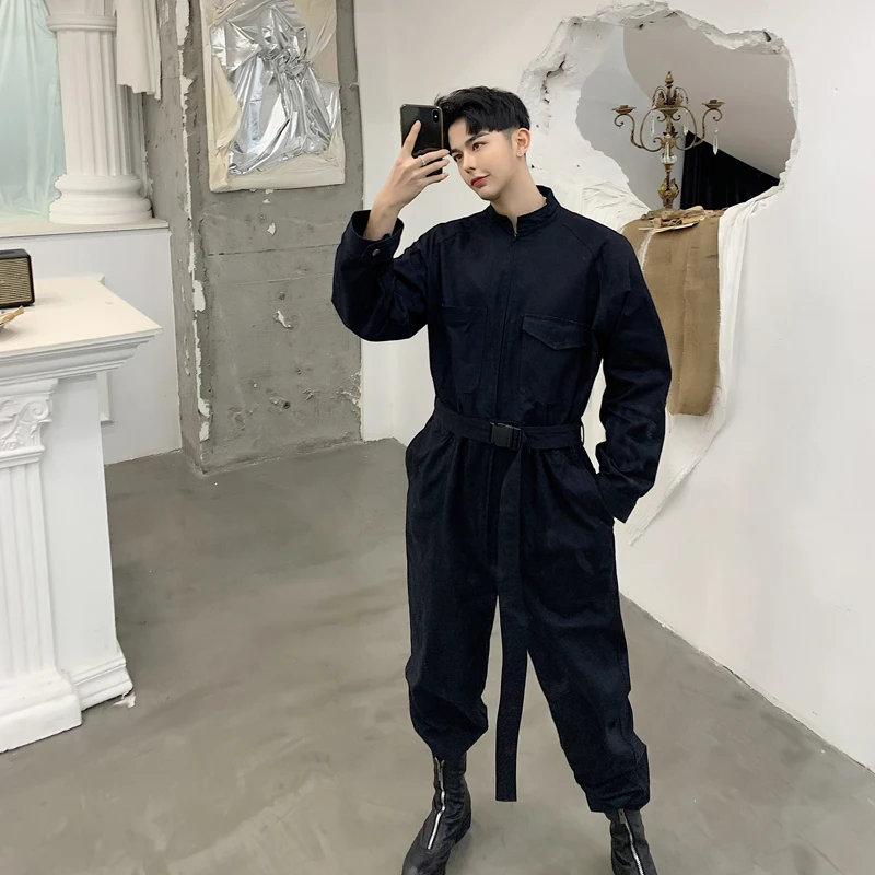 

Men High Street Hip Hop Casual Jumpsuit Cargo Pant Male Streetwear Overalls Stage Dancing Clothes Jumpsuit Harem Trousers