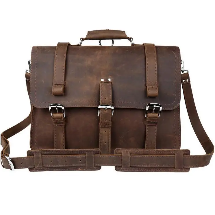 Новейшая Высококачественная Мужская винтажная сумка-мессенджер из натуральной кожи Crazy Horse, портфель, 15,6 дюймов, чехол для ноутбука Bgs LI-645 - Цвет: brown