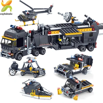 

693+PCS Swat Pioneer Police Trucks Helicopter Ship Building Blocks City Car Brick Educational Toys For Children