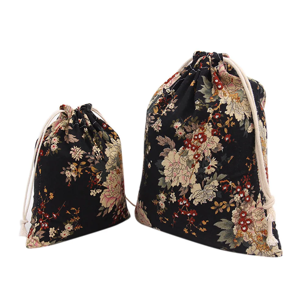 

Cotton Fabric Storage Package Drawstring Bags for Women Candy Color Sack Backpack 3 Sizes Printing Bags Portable Travel Pouch L2