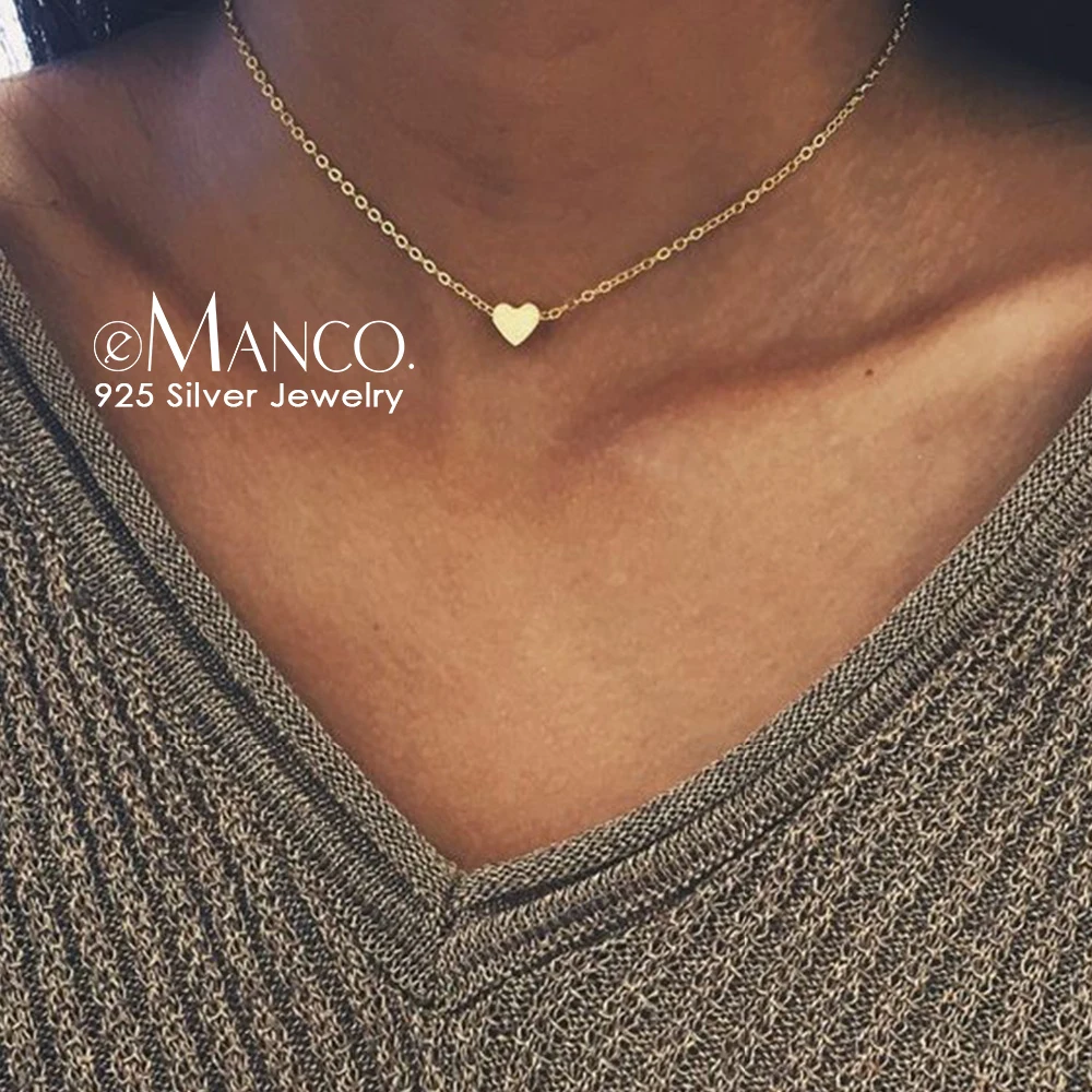e-Manco 925 Sterling Silver Necklace Heart Shape Gold Color Chain Pendant Necklace For Women Simple Fashion Jewelry Gifts цена e-Manco 925 Sterling Silver Necklace Heart Shape Gold Color Chain Pendant Necklace For Women Simple Fashion Jewelry Gifts цены онлайн