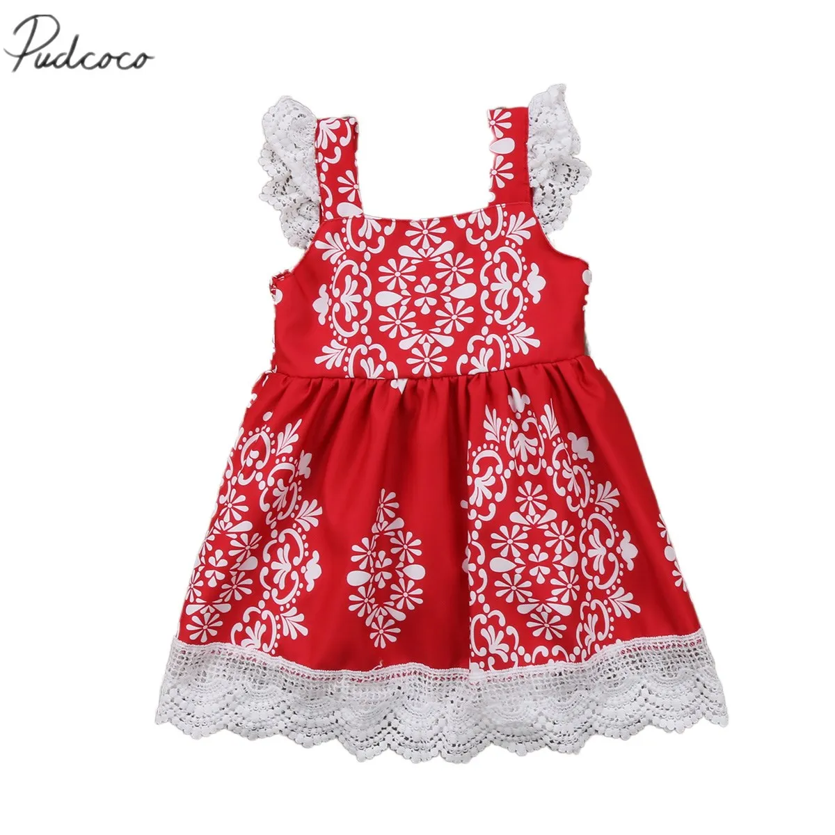 Toddler Baby Girl Princess Party Pageant Red Sleeveless Floral Dress