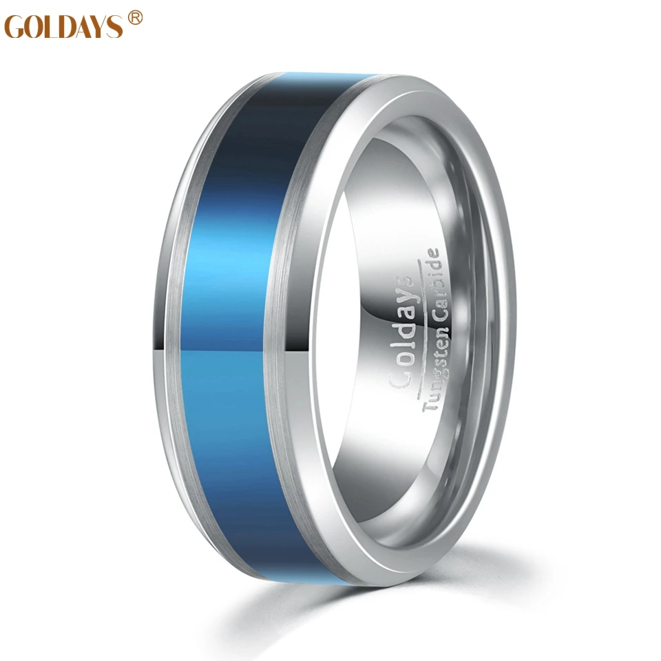 GOLDAYS Unisex 8mm Tungsten Carbide Ring Blue Dream Wedding Band Ring