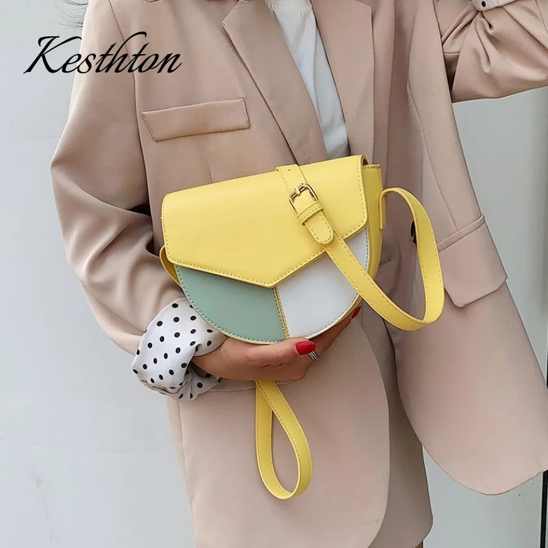 

Contrast Stitching Saddle Bags For Women 2019 PU Leather Crossbody Bag Ladies Shoulder Messenger Bags Female Travel Handbags