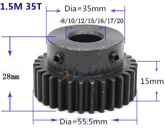 

High frequency blackening Spur Gear 1.5M 35T pinion teeth width 15mm 1.5M 35T 1.5mod gear rack 35teeth bore 8-20mm