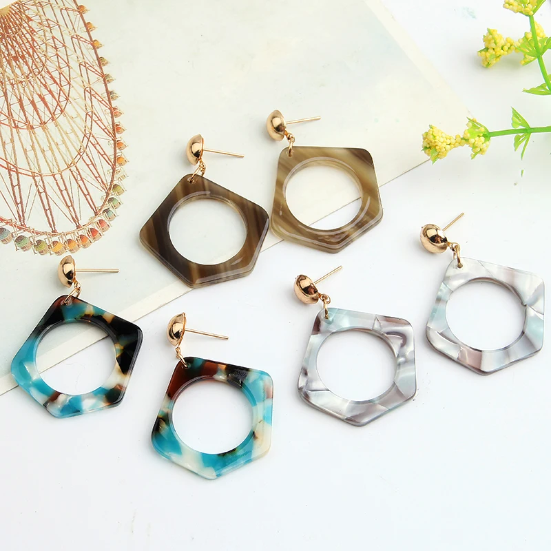 New Fashion Multicolor Resin Acrylic Drop Earrings For Women Bohemian Square Triangle Geometric Earring Dangle Statement Jewelry
