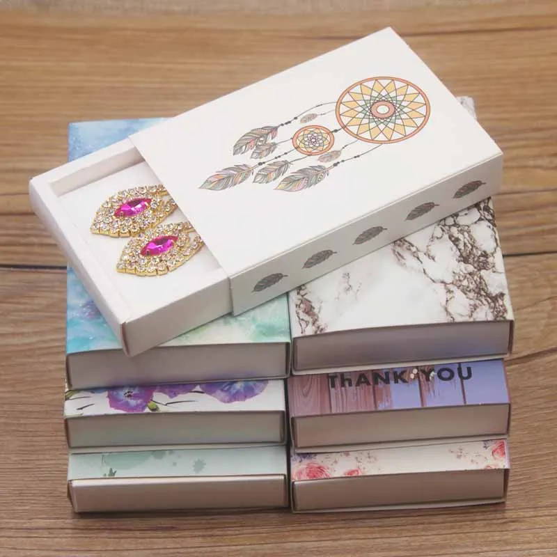 

White/kraft Good luck Dreamcatcher jewelry necklace set package box Marbel bracelet/ring display box Flower design earring box