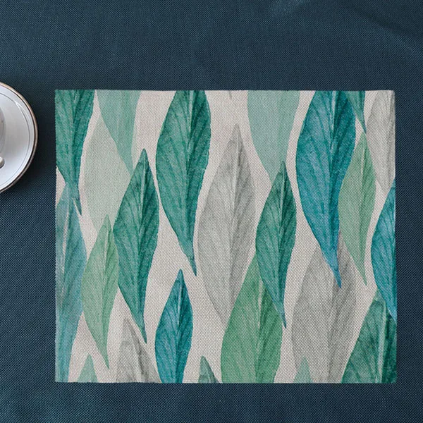 Set of 3 MIX Fabric Green Leaves Placemats Natural Burlap Dining Place Mats Table Decor