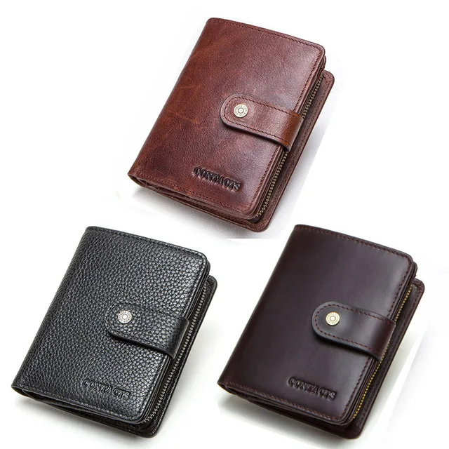 CONTACT'S Genuine Leather Short Wallets for Men RFID Vintage Coin Purse Card Holder Male Money Clip Women‘s Wallet Bag Handbag 5