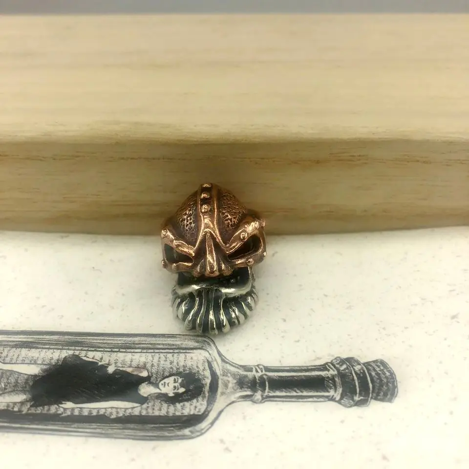 

EDC Knife Beads Copper Bowler Pied Pirate Skull Lanyard Bead Paracord Knife Tool Pendant # 55