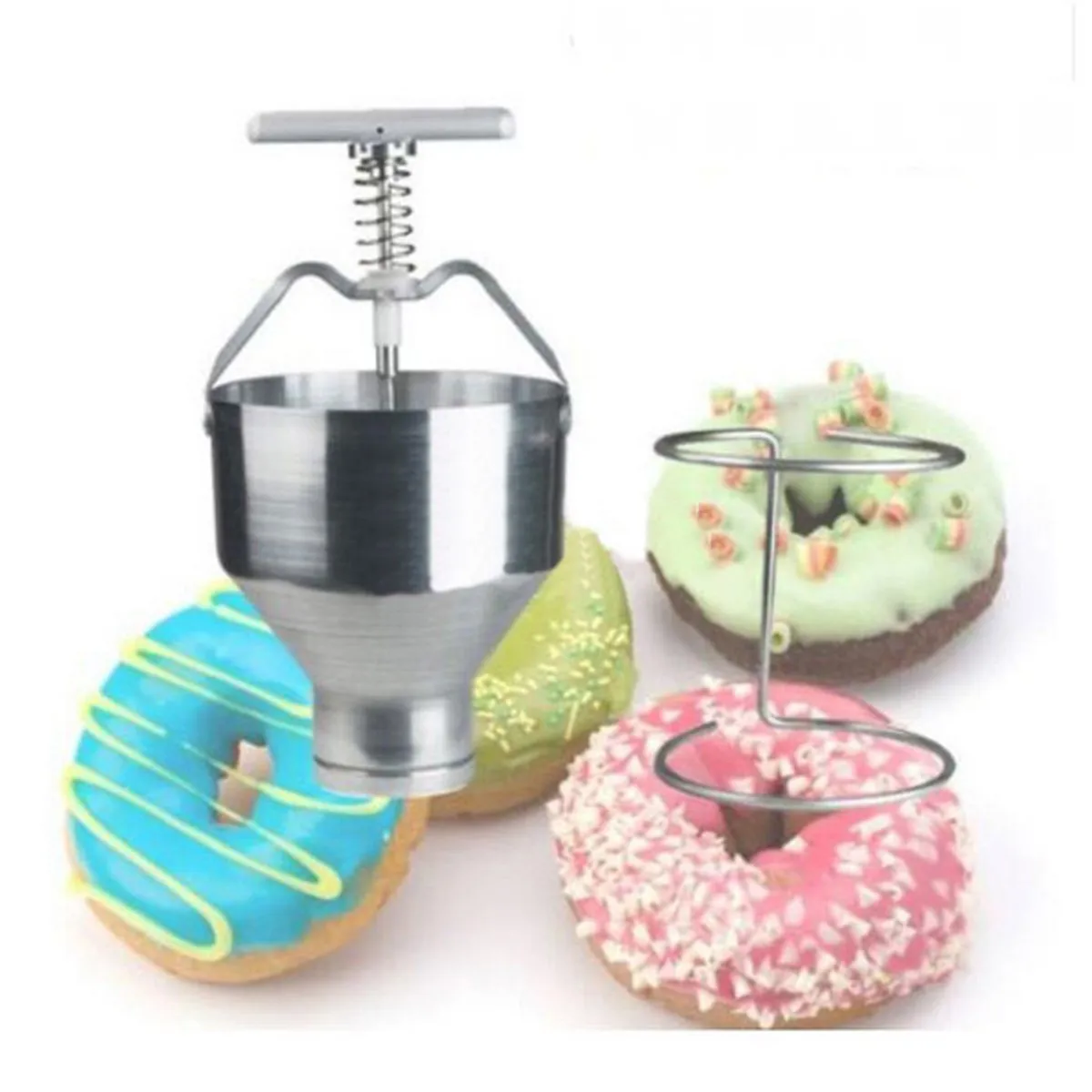 Silver Manual Donut Depositor Dropper Plunger Dough Batter Dispenser