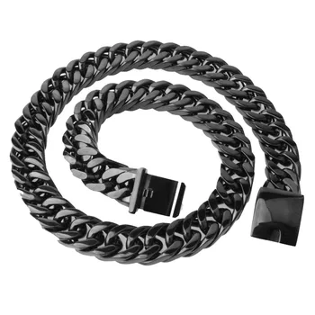 

15/17mm 7-40" Hip Hop Square Buckle Stainless Steel Link Black Tone Cut Cuban Curb Chain Mens Boys Necklace Or Bracelet Jewelry