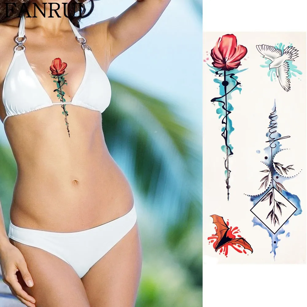 

Under Breast Bracelet Flower Temporary Tattoo Stickers Branch Water Transfer Tatoos Girl Chest Arm Flash Fake Tattoo Women Waist