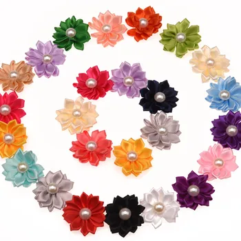 

240PCS Satin Ribbon Chic Mini Flowers 4CM Solid Polygon Flowers for Headwear Cheap Hair Accessory Without Clips