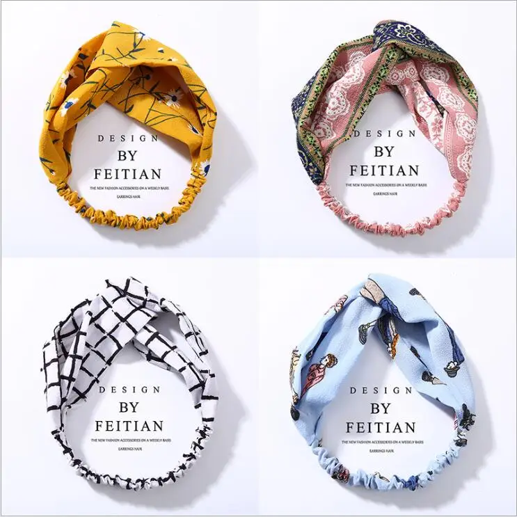 

JRFSD 2019 Fashion Fabric Cross Knotted Chiffon Flowerl Hair Band Korea Headdress Headband for Girls Hair Accessories for Women