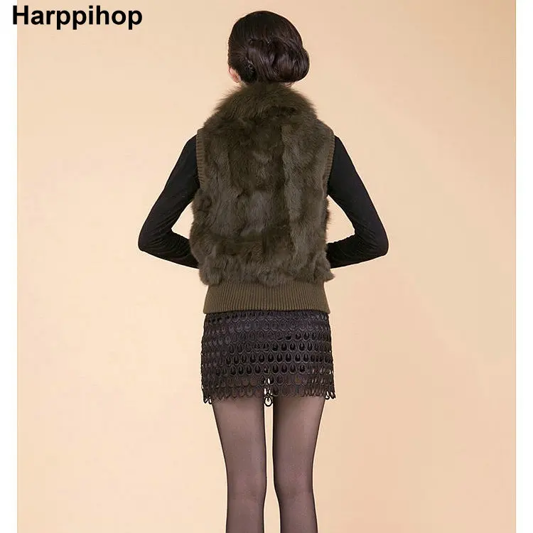 Harppihop* стиль женский меховой жилет воротник из лисьего меха весь кролик мех жилет большого размера Специальная цена