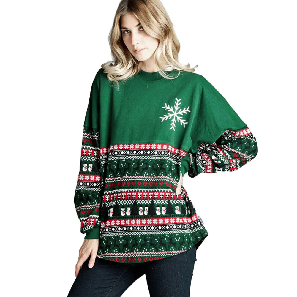 

ISHOWTIENDA Women Clothes Tops and Blouses Snowflake O Neck Tops Long Sleeve Sweatshirt Pullover Blouse sudaderas para mujer