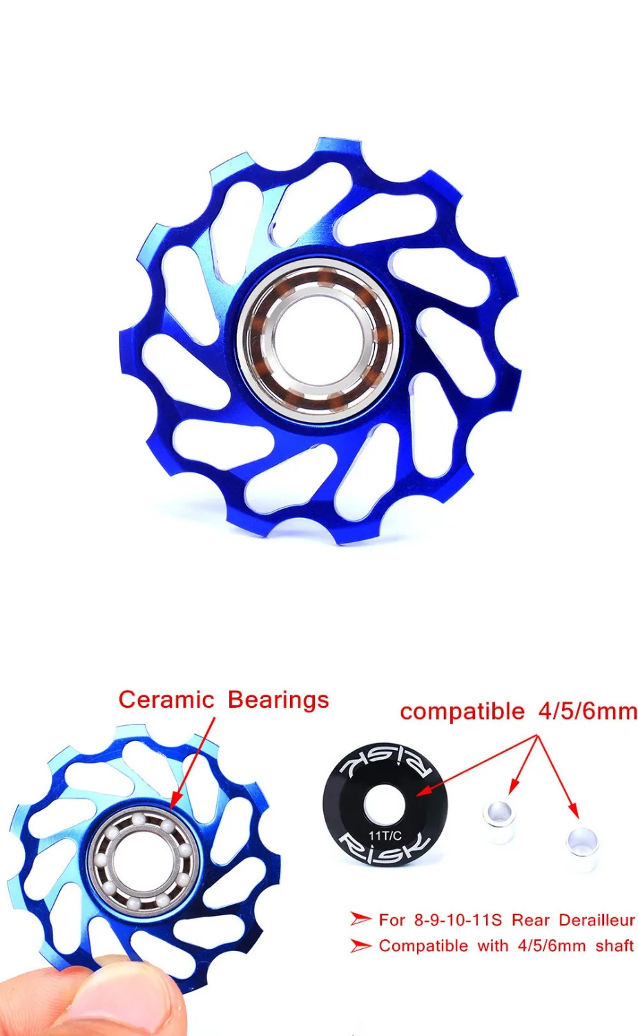 RISK 11 T MTB велосипед задний переключатель Шкивы Алюминий 7075 CNC керамические подшипники Натяжные колеса для SHIMANO и SRAM Аксессуары для велосипеда