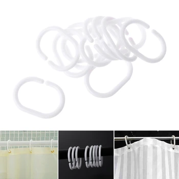 

12Pcs/Pack Plastic Shower Curtain Hook Hanger Rings Bath Drape Loop Clasp Home