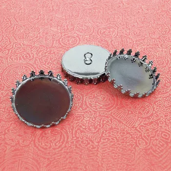

Blank Round Crown Bezel with Loop Back Buttons Connectors Bases Caps Settings DIY Findings Gunmetal Black tone Plated Brass